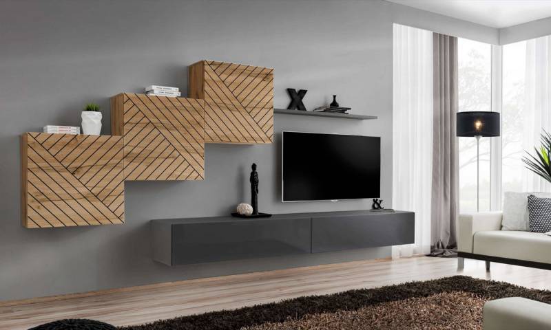 99rooms Wohnwand Swotch X L, (Set (6 St), Wohnzimmer-Set), bestehend aus 2×Lowboard, 3×Wandschrank, 1×Wandboard, mit Push-to-Open von 99rooms