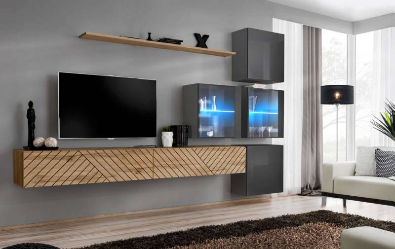 99rooms Wohnwand Swotch XIX L, (Set (7 St), Wohnzimmer-Set), bestehend aus 2×Lowboard, 4×Wandschrank, 1×Wandboard, hängend von 99rooms