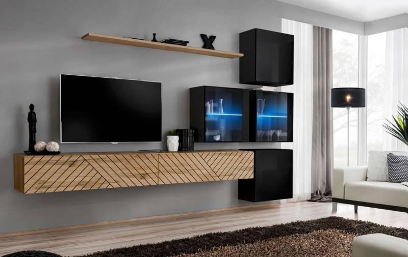 99rooms Wohnwand Swotch XIX L, (Set (7 St), Wohnzimmer-Set), bestehend aus 2×Lowboard, 4×Wandschrank, 1×Wandboard, hängend von 99rooms
