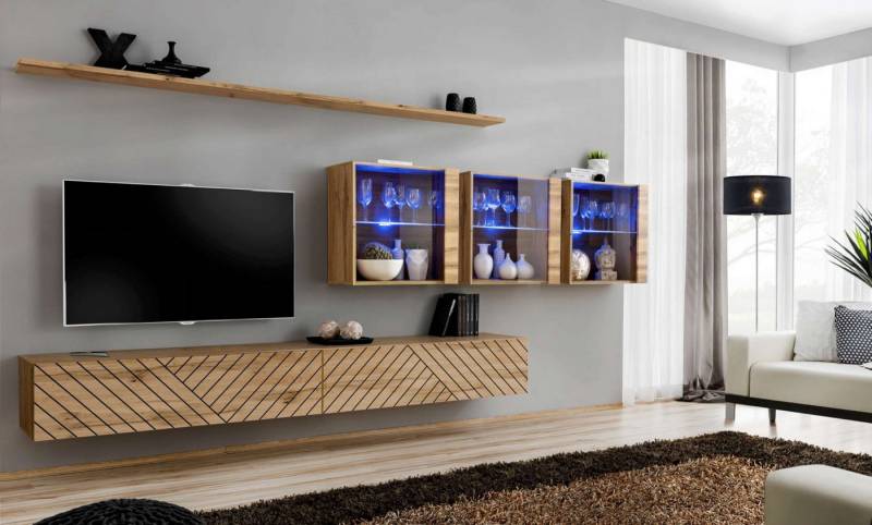99rooms Wohnwand Swotch XVII L, (Set (7 St), Wohnzimmer-Set), bestehend aus 2×Lowboard, 3×Wandschrank, 2×Wandboard, hängend von 99rooms