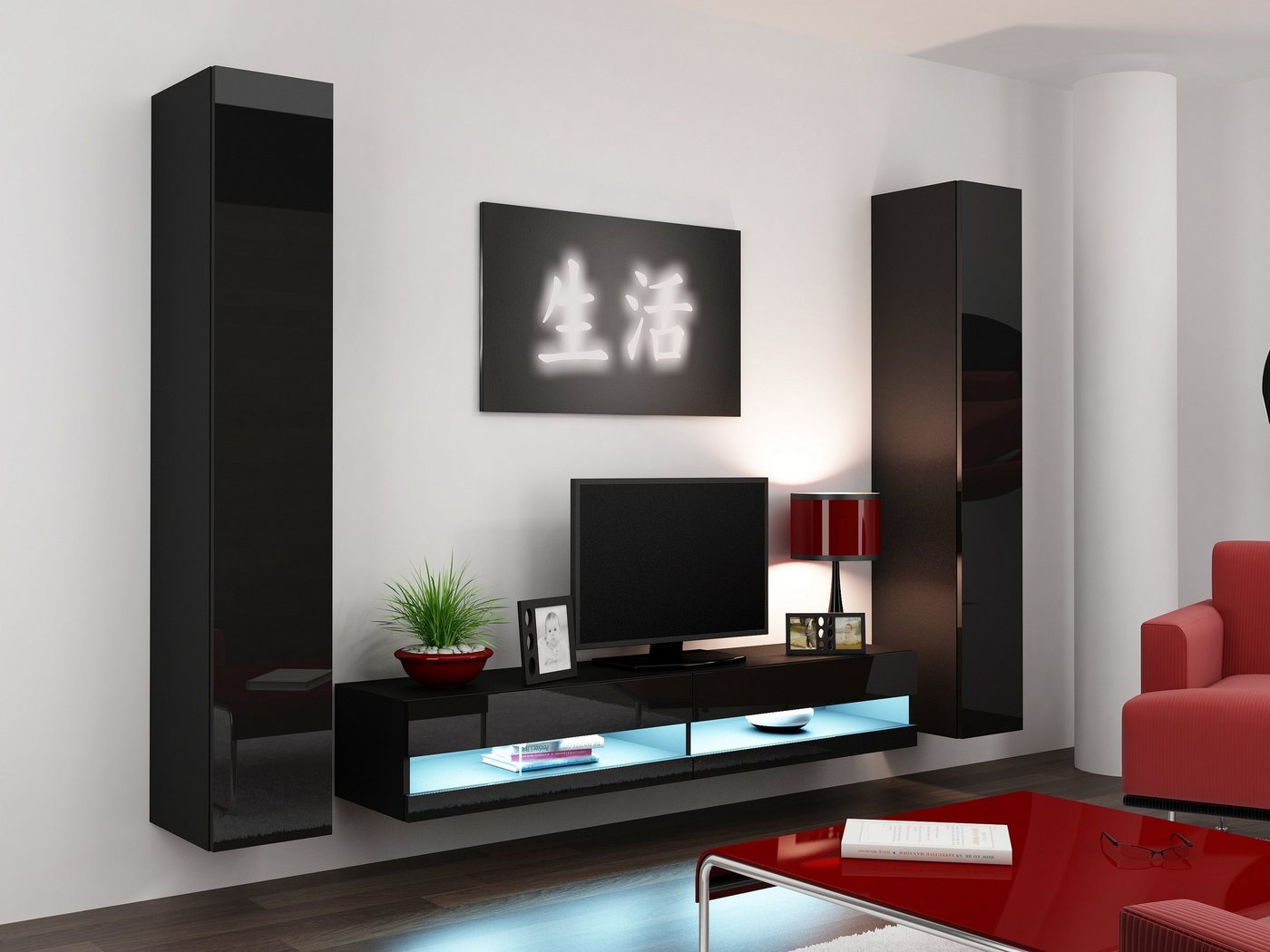 Stylefy Wohnwand Vago N IV, (Set (3-St), Wohnmöbel, Wohnzimmer-Set), LED-Beleuchtung von Stylefy