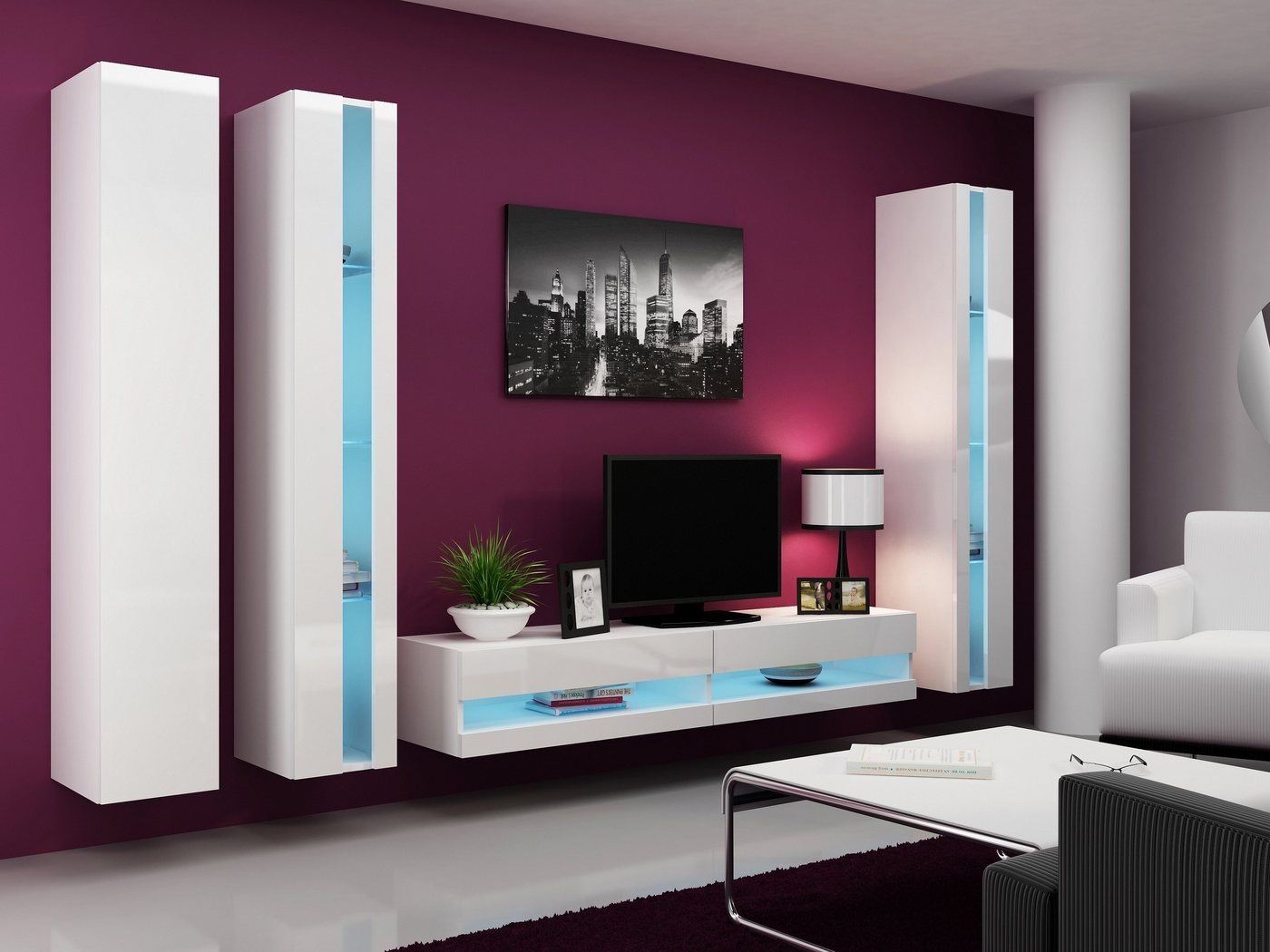 Stylefy Wohnwand Vago N VI, (Set (4-St), Wohnmöbel, Wohnzimmer-Set), LED-Beleuchtung von Stylefy