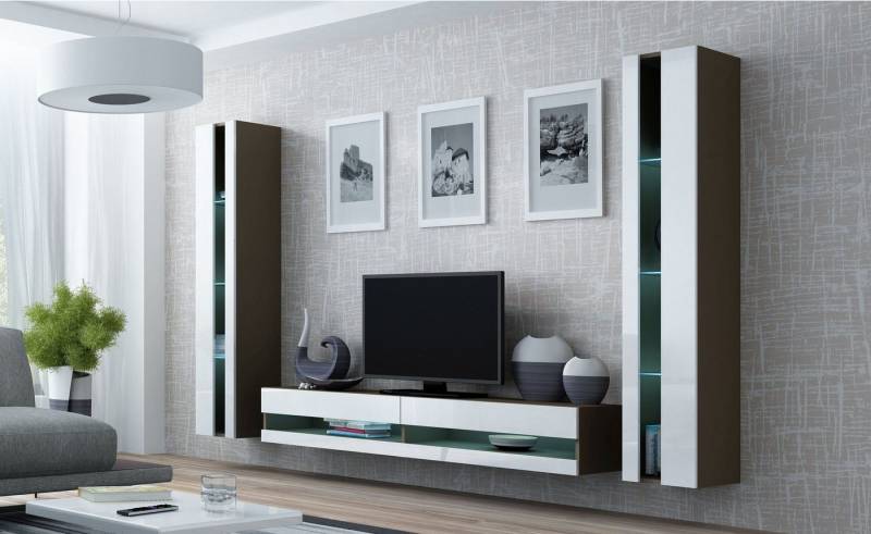 99rooms Wohnwand Vago New III, (Set (3-St), Wohnmöbel, Wohnzimmer-Set), 1xLowboard und 2xHängevitrine, inkl. LED, Glaselemente, Modern Design von 99rooms