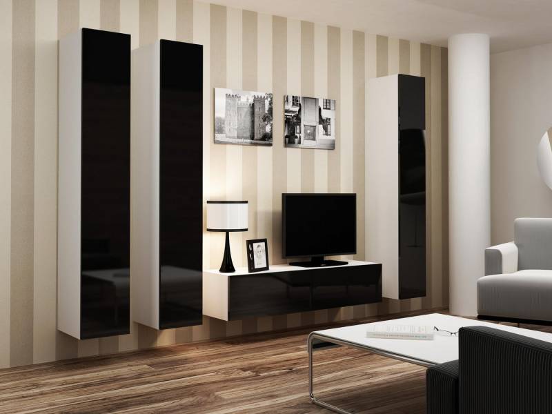 99rooms Wohnwand Vago XIV, (Set (4-St), Wohnmöbel, Wohnzimmer-Set), bestehend aus 1xLowboard und 3xHängeschrank, Hochglanzfronten, mit Push-to-Open, Modern Design von 99rooms