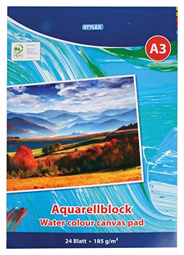 Stylex 28691 - Aquarellblock DIN A3, 24 Blatt 185 g/m², mit Kopfleimung, ideal für Amateur- und professionelle Künstler gleichermaßen von Stylex