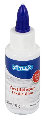 Stylex 23347 - Textil-Kleber, 53 g Flasche, geruchloser Klebstoff für Stoffe und Textilien, ohne Lösungsmittel, transparent trocknend und waschbar bis 40°C von Stylex