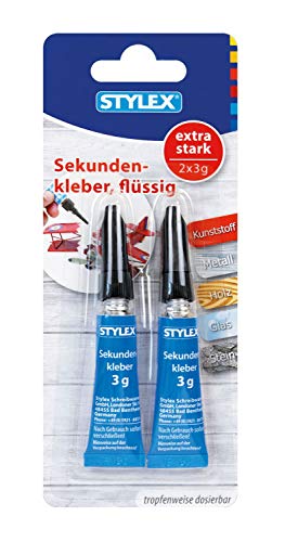 Stylex 31043 - Sekundenkleber, extra stark, 2 Tuben à 3 g, zum Kleben von Kunststoff, Metall, Holz, Glas und Stein, tropfenweise dosierbar von Stylex