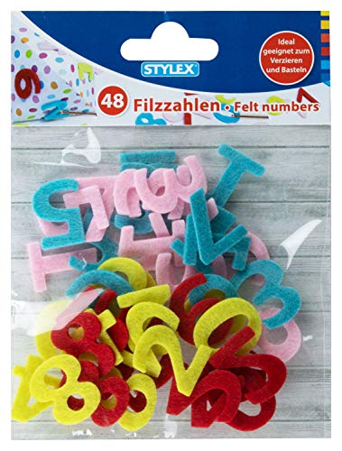 Stylex 46465 - Zahlen aus Filz, mit den Ziffern von 0 - 9, 48 Stück sortiert in verschiedenen Farben, ideal für Bastelarbeiten, als Tischdeko und für den Schulanfang Stylex 46465 - Zahlen aus Filz, mit den Ziffern von 0 - 9, 48 Stück sortiert in verschiedenen Farben, ideal für Bastelarbeiten, als Tischdeko und für den Schulanfang von Stylex