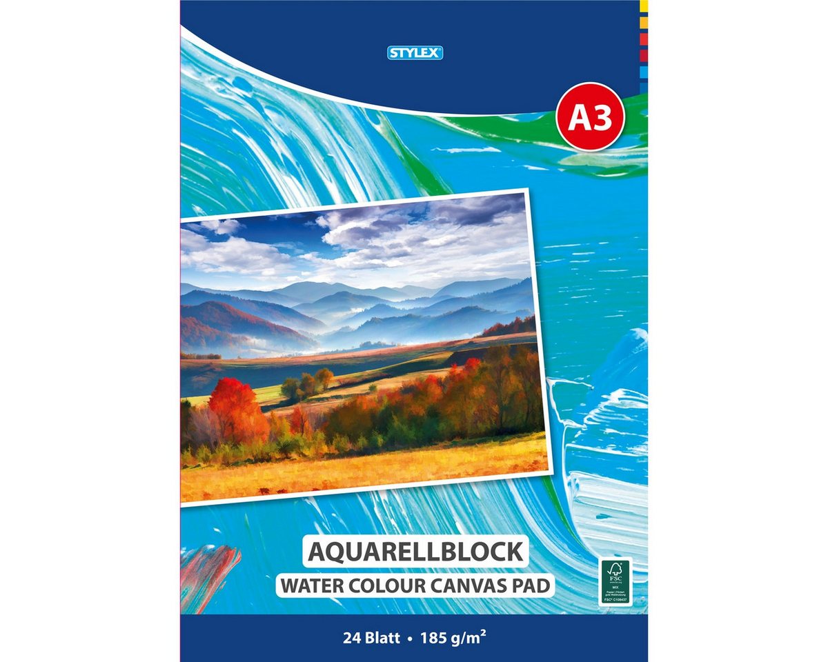 Stylex Aquarellblock STYLEX Aquarellblock kopfgeleimt 185g/m² DIN A3 24 Blatt Stylex Aquarellblock STYLEX Aquarellblock kopfgeleimt 185g/m² DIN A3 24 Blatt von Stylex