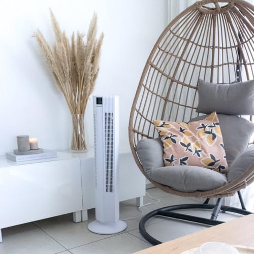 Stylies Cygnus Turmventilator – 92 cm | 4 Stufen, 3 Wind-Modi, Timer & Fernbedienung | Leise & platzsparend | LED-Display mit Temperaturanzeige | Oszillation | Weiß von Stylies
