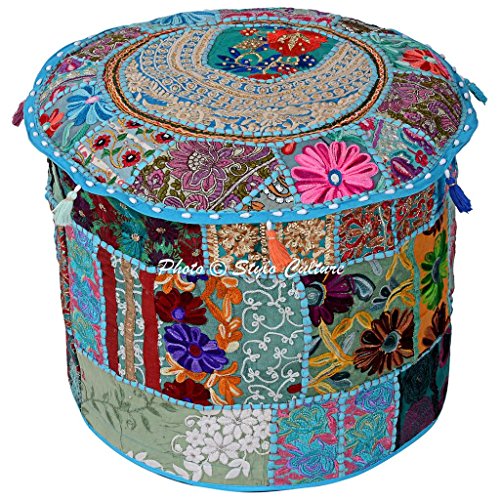 Stylo Culture Baumwolle Patchwork gestickte osmanischen Hocker Pouf Abdeckung Türkis Floral Ottoman Hocker von Stylo Culture