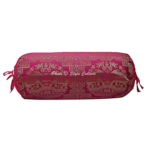 Stylo Culture Indian Polydupion Zylindrische Yoga Dekorative Nackenrolle Kissenbezug Rosa Gold Elefant Runde Brokat Großes Sofa Runde Zylinder Kissenbezüge (1 Stück) | 30 x 15 Zoll (76 x 38 cm) von Stylo Culture