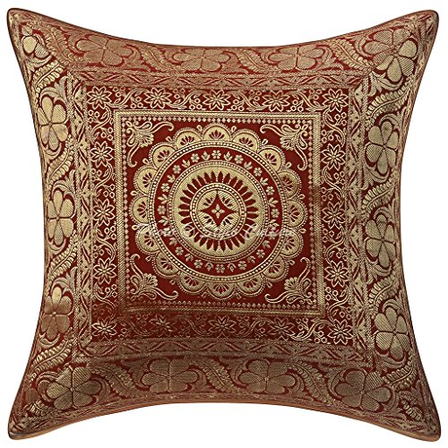 Stylo Culture Indisch Baumwolle Ethnische Kissen Kissen Fall Brokat Selbst Design 40 x 40 Zierkissenbezüge Red Floral Kissenbezug von Stylo Culture