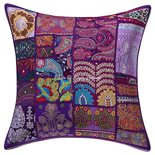 Stylo Culture Indisch Dekorativ Baumwolle Lounge Sofa Kissenbezug 45x45 cm Lila Dekokissen Traditionell 18x18 Vintage Patchwork Bohemien Wohnkultur Abstrakt Blumen Quadrat Kopfkissenbezug | 1 Pc von Stylo Culture