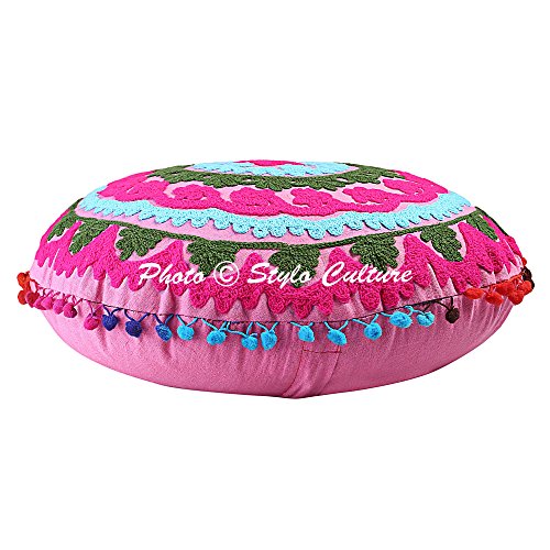 Stylo Culture Indisch Dekorativ Rund Bodenkissenbezug Boho 45x45 cm Klein Bodenkissen Pouf Traditionell Rosa Bohemien Gestickte Suzani Pom Pom Spitze Baumwolle Blumen Boden Sitzkissen Indisch Stylo Culture Indisch Dekorativ Rund Bodenkissenbezug Boho 45x45 cm Klein Bodenkissen Pouf Traditionell Rosa Bohemien Gestickte Suzani Pom Pom Spitze Baumwolle Blumen Boden Sitzkissen Indisch von Stylo Culture