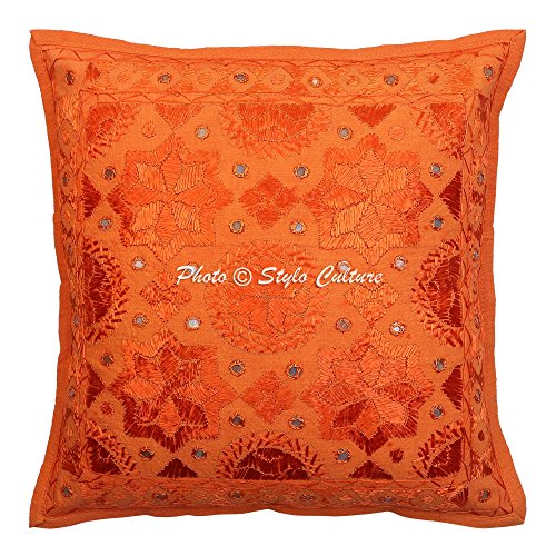 Stylo Culture Indische Spiegel Bestickt Baumwolle Throw Kissenbezug Orange 40 x 40 Star Moon Kissenbezug von Stylo Culture