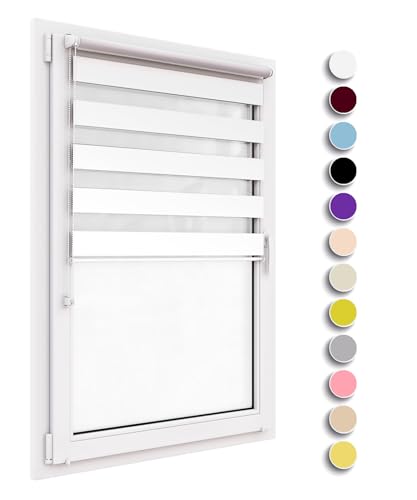 Stylo Rollos Tag Nacht – Fensterrollo – Ohne Bohren – Universeller Mechanismus – Einfache Montage – Rollos auf Schnur – Halbtransparent – Verdunkelnd – Innenrollos - 128x150 cm Weiß von Stylo