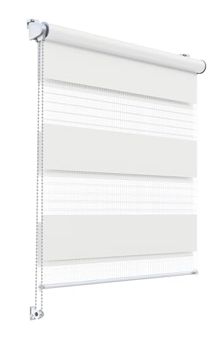 Stylo Rollos Tag Nacht – Fensterrollo – Ohne Bohren – Universeller Mechanismus – Einfache Montage – Rollos auf Schnur – Halbtransparent – Verdunkelnd – Innenrollos - 142x150 cm Weiß von Stylo