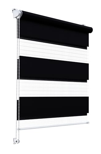 Stylo Rollos Tag Nacht – Fensterrollo – Ohne Bohren – Universeller Mechanismus – Einfache Montage – Rollos auf Schnur – Halbtransparent – Verdunkelnd – Innenrollos - 65x220 cm Schwarze von Stylo