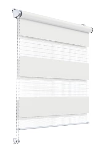 Stylo Rollos Tag Nacht – Fensterrollo – Ohne Bohren – Universeller Mechanismus – Einfache Montage – Rollos auf Schnur – Halbtransparent – Verdunkelnd – Innenrollos - 75x150 cm Weiß von Stylo