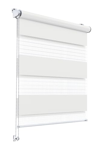 Stylo Rollos Tag Nacht – Fensterrollo – Ohne Bohren – Universeller Mechanismus – Einfache Montage – Rollos auf Schnur – Halbtransparent – Verdunkelnd – Innenrollos - 85x220 cm Weiß von Stylo