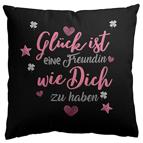 Stylotex Baumwoll Dekokissen Glück ist eine Freundin wie Dich zu haben. - mit Füllung - handbedruckt in Deutschland, Farbe:schwarz, Größe:40x40 cm von Stylotex