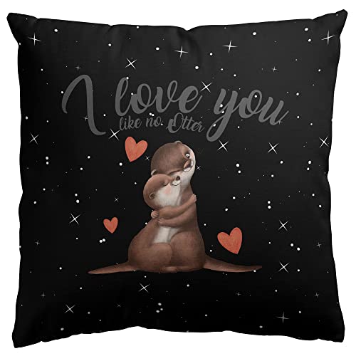 Stylotex Baumwoll Dekokissen I Love You Like no Otter - mit Füllung - handbedruckt in Deutschland, Farbe:schwarz, Größe:40x40 cm von Stylotex