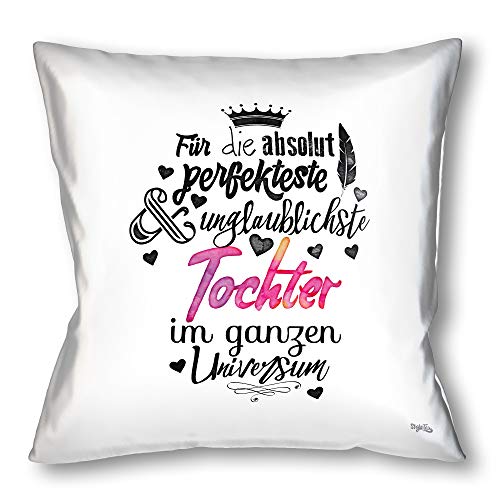 Stylotex Dekokissen Tochter schwarz/weiß - weißer Polster für Tochter mit Spruch - bedrucktes Deko-Kissen Tochter - Kopfkissen weiß mit Spruch - Geschenk Tochter Stylotex Dekokissen Tochter schwarz/weiß - weißer Polster für Tochter mit Spruch - bedrucktes Deko-Kissen Tochter - Kopfkissen weiß mit Spruch - Geschenk Tochter von Stylotex