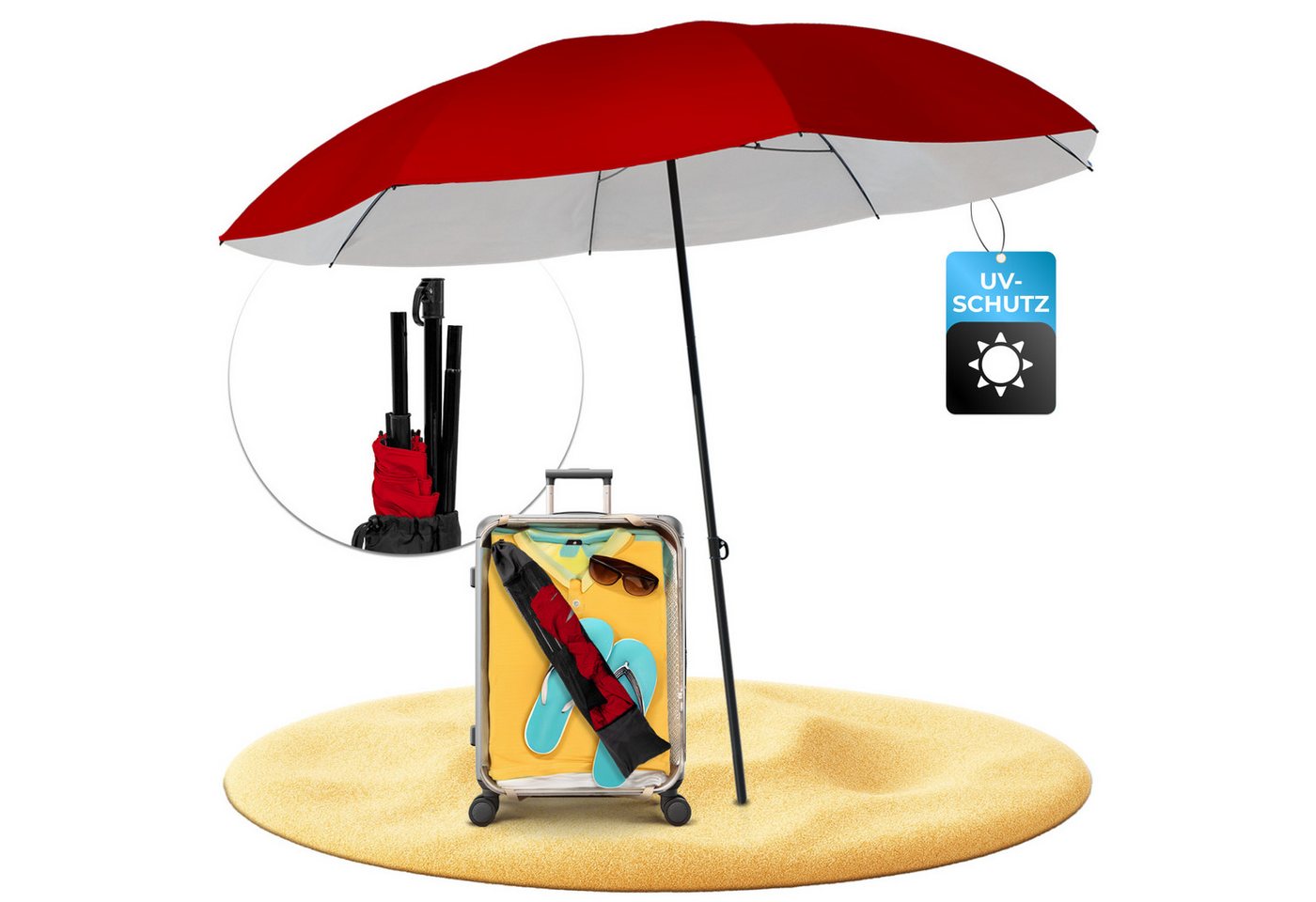 Styngard Sonnenschirm Reise Sonnenschirm Nizza, LxB: 180,00x155,00 cm, mit UV Schutz 50+ - Strandschirm Sonnenschirm Strand mit Abspannleinen Styngard Sonnenschirm Reise Sonnenschirm Nizza, LxB: 180,00x155,00 cm, mit UV Schutz 50+ - Strandschirm Sonnenschirm Strand mit Abspannleinen von Styngard