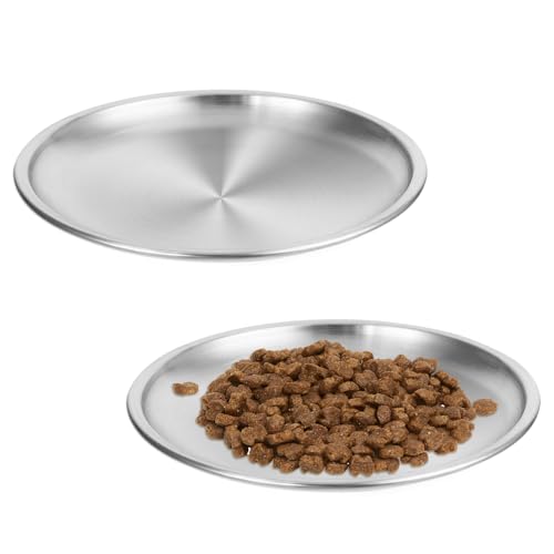 2 Stück Katzennapf Flach Edelstahl, 14 cm Futternapf Katze für Katzen mit Breiten Schnurrhaaren Surefeed Futterschale Trinknapf Katze Napf Katze Fressnapf Katze, Fallsicher Leicht zu Reinigen von Styquenzer