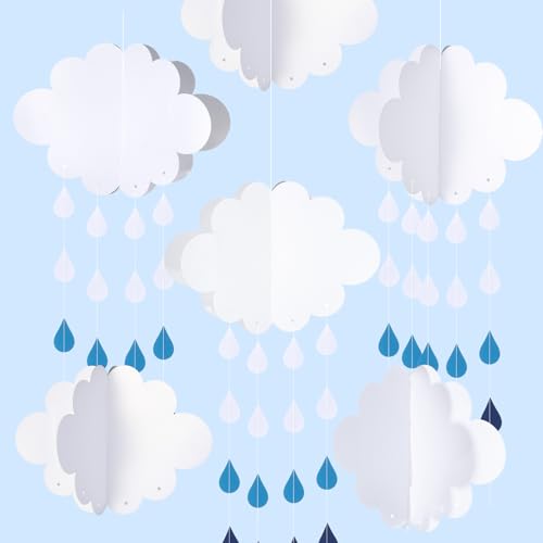 20 Stück 3D-Wolkendekorationen, künstliche Papierwolken und Regentropfen-Requisiten, künstliche hängende Wolken für Decke, künstliche Wolken, Ornamente, Wanddekoration für Kunstbühne, Hochzeit von Styquenzer