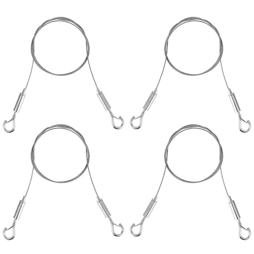 4 Stück Drahtseil, Verstellbares Edelstahl Seil Suspension 1m X1.5mm Edelstahlseil mit Schleife und Haken, Hängendes Drahtseil für Hängen Sie Spiegel Gemälde Lampen Und Kunstwerke Auf, Max 30kg von Styquenzer