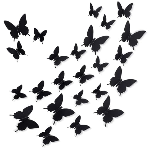 48 Stück Wandtattoo Wohnzimmer, 3D Schmetterlinge Deko Wandaufkleber Schwarz, Wanddeko Butterfly Wandsticker, Balkon Deko Heimdeko von Styquenzer