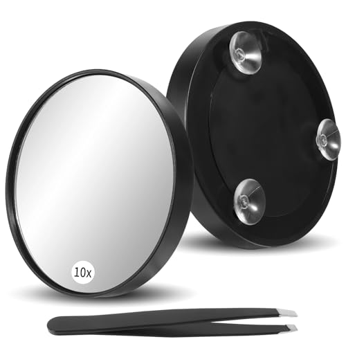 Styquenzer 10X Vergrößerungsspiegel mit 3 Saugnäpfen, Reiselupenspiegel hohe Vergrößerung Makeup Spiegel mit Pinzette Schminkspiegel Wandspiegel für Zuhause Badezimmer Reisen von Styquenzer