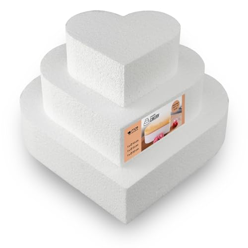 MCE-Commerce A3997913 Styropor Herz-Torte Set dreistöckig H 5cm, 10cm 15cm 20cm, weiss, 20x20x15cm, Weiß von MCE-Commerce