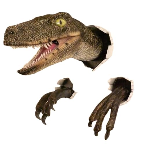Stytpwra Velociraptor-Statue, Wand-Harzhalterung, Dinosaurierkopf-Skulptur, Wandbehang-Ornament für Innen- und AußEndinosaurier von Stytpwra