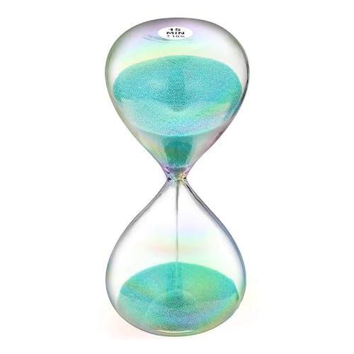 SuLiao Sanduhr, 15 Minuten, türkisfarbene Uhr mit 7 farbigen Glas, große Blaue und grüne Uhr für Zuhause, Schreibtisch, Bürodekoration SuLiao Sanduhr, 15 Minuten, türkisfarbene Uhr mit 7 farbigen Glas, große Blaue und grüne Uhr für Zuhause, Schreibtisch, Bürodekoration von SuLiao