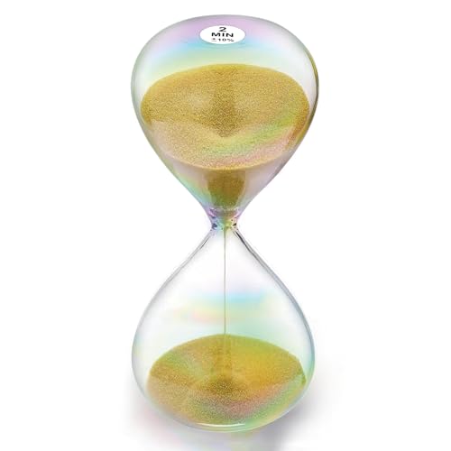 SuLiao Sanduhr 2 Minute, Gold Hourglass Sand Timer, Die Bunten Gläser Sanduhr 2 Minute Groß, Glas Sandglas für Kinder, Klassenzimmer, Zuhause, Schreibtisch, Bürodekoration von SuLiao