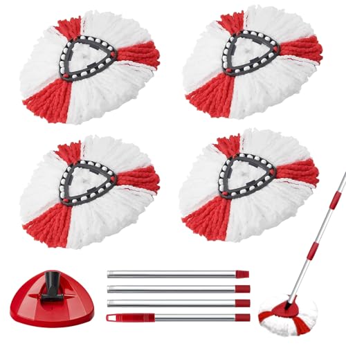 Wischmopp Ersatzköpfe für Turbo 2-in-1, Moppköpfe Kompatibel mit Vileda EasyWring&Clean, 4 Moppköpfe +1 Stiel +1 Moppbasis, Ideal für mop, auch fur empfindliche Boden von SuQurtom