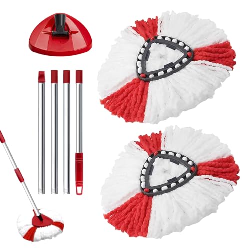 Wischmopp Ersatzköpfe für Vileda Turbo 2-in-1, Moppköpfe Kompatibel mit Vileda EasyWring&Clean, 2 Moppköpfe +1 Stiel +1 Moppbasis, Ideal für mop, auch fur empfindliche Boden von SuQurtom