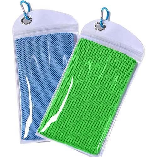 SuTe 2 Pack Kühlhandtuch, 90 x 30cm Cooling Towel Cool Towel Set Kühlendes Microfaser Handtuch Kühltuch Set Bambus Kühltuch für Golf Fitness Laufen Sport-Grün&Blau von SuTe