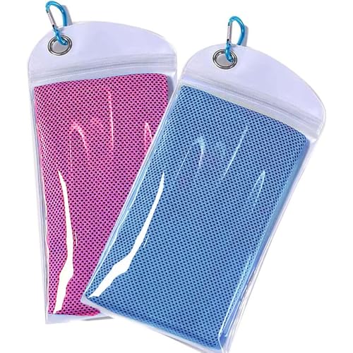 SuTe 2 Pack Kühlhandtuch, 90 x 30cm Cooling Towel Cool Towel Set Kühlendes Microfaser Handtuch Kühltuch Set Bambus Kühltuch für Golf Fitness Laufen Sport-Rot&Blau von SuTe