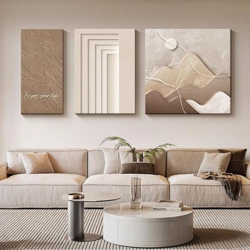 Suafif 3-Teiliges Wandbild Auf Leinwand, Moderne Abstrakte Landschaftstextur, Kunstdrucke, Gemälde Ölgemälde 3D-Relief, Sandstein Wanddekoration Kunstwerk Für Wohnzimmer, Schlafzimmer,D,MEDIUM von Suafif