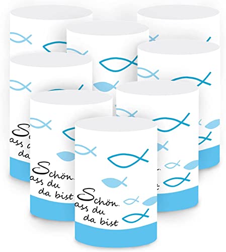 8 Windlicht Fisch Tischdeko, Deko Kommunion Taufe, Erstkommunion Tischdeko, Konfirmation Firmung Jugendweihe, Taufe Junge Mädchen Schön DASS du da bist für Kommunion Deko Konfirmation Taufe von Suaflny