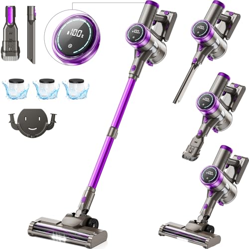 Suafsu Akku Staubsauger Kabellos 45000Pa 550W Akkusauger - Bis zu 65 Min Laufzeit mit LED Display und Anti Tangle Bürste Für Tierhaare Hartböden Teppich von Suafsu
