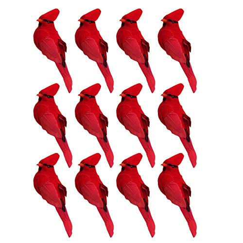 SuanQ 12 StüCk Klemme- KüNstliche Rote KardinäLe Weihnachts Schmuck Gefiederte VöGel von SuanQ