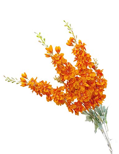 Suandsu Künstliche Delphinium Ajacis Blumen Fake Violet Seide Blume Tisch Küche Haus Garten Party Hochzeit Dekoration Orange 3 Stück von Suandsu