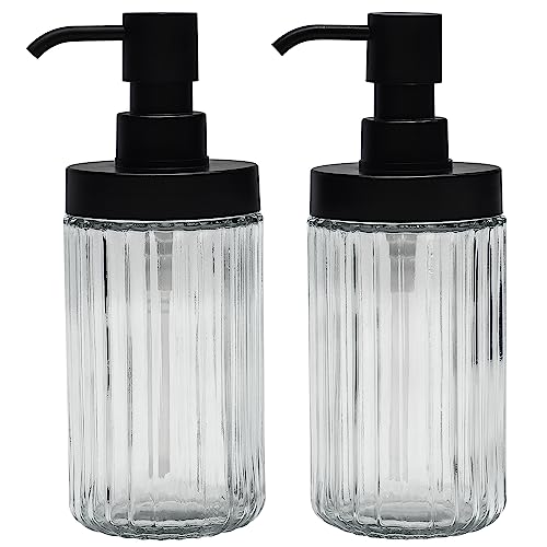 Premium Suanti Seifenspender-Set aus geriffeltem Glas für Bad und Küche, einfaches Nachfüllen, breite Mundseife mit mattschwarzer Pumpe für flüssige Handseife, Duschgel, Shampoo, 425 ml, transparent Premium Suanti Seifenspender-Set aus geriffeltem Glas für Bad und Küche, einfaches Nachfüllen, breite Mundseife mit mattschwarzer Pumpe für flüssige Handseife, Duschgel, Shampoo, 425 ml, transparent von Suanti