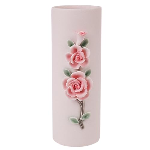 Suanti Blumen Vase, Rosa Vase mit doppeltem geprägtem Blumendesign, geeignet für Wohnzimmerdekoration, Tischaufsteller und Esstisch von Suanti