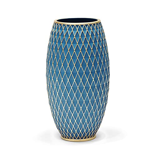 Suanti Dekorative Blumenvase, Blau und Gold Vase, Heimdekoration, Einweihungsgeschenk, mit Diamantmuster, breiter Basis und schmalem Hals, für Wohnzimmer Deko, Esszimmer, Flur, Schlafzimmer von Suanti